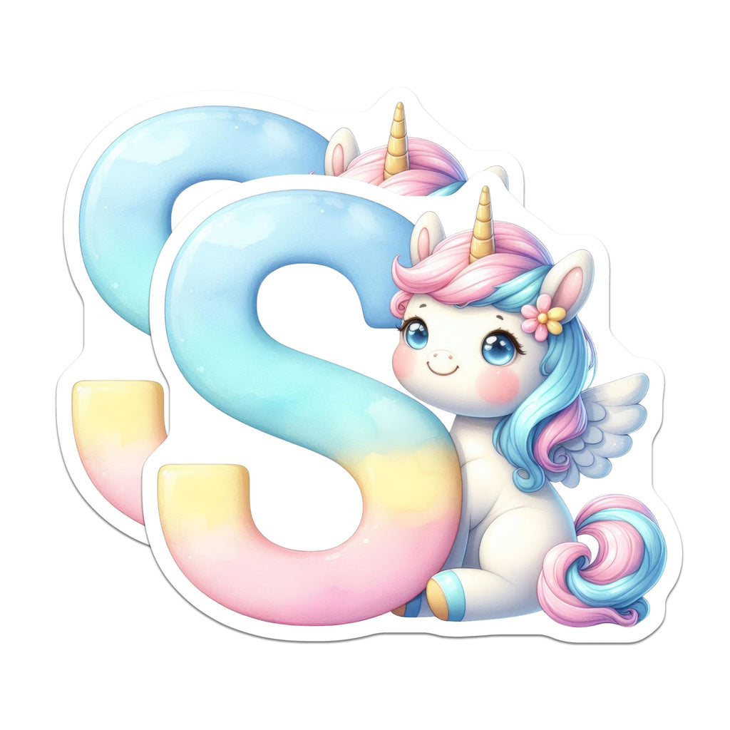 (2 Pack) Unicorn Initial S Magnets - Cute Letter S - Alphabet Refrigerator Decoration - 5" On Longest Side - Premium Magnet - for Cars, Refrigerators, Toolboxes, Lockers - Made in USA - MAG16214