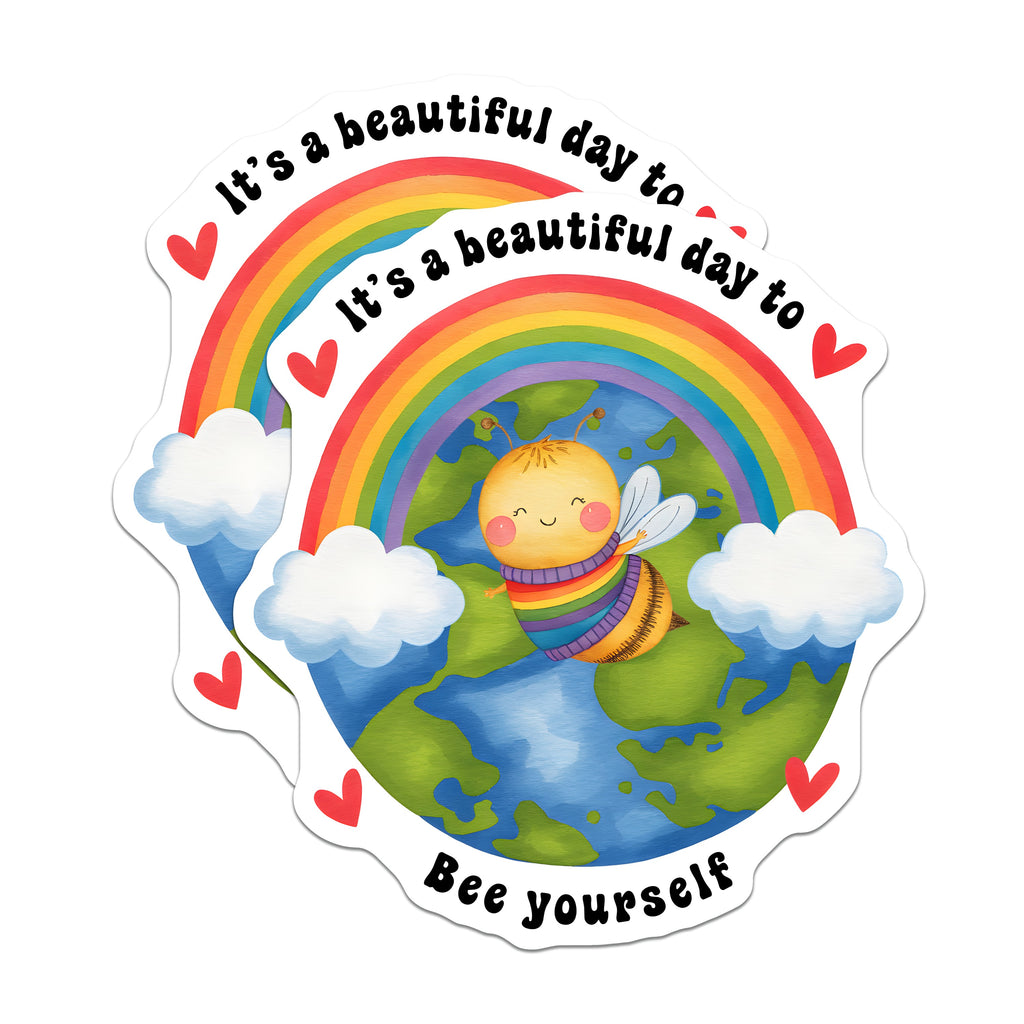 (2 Pack) Cute Bee Magnets - Rainbow Earth Decor - Inspirational Self Love Affirmation Magnet for Fridge Locker - 5 Inches On Longest Side - Thick Durable Magnet - Made in USA - MAG36434