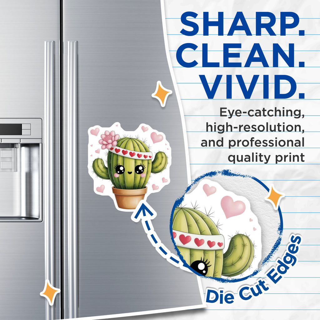 (2 Pack) Kawaii Cactus Magnets - Cute Succulent Fridge Decor - Happy Plant Lover Locker Magnet - Pink Hearts Valentine's Day - 5 Inches On Longest Side - Thick Durable Magnet - Made in USA - MAG36075