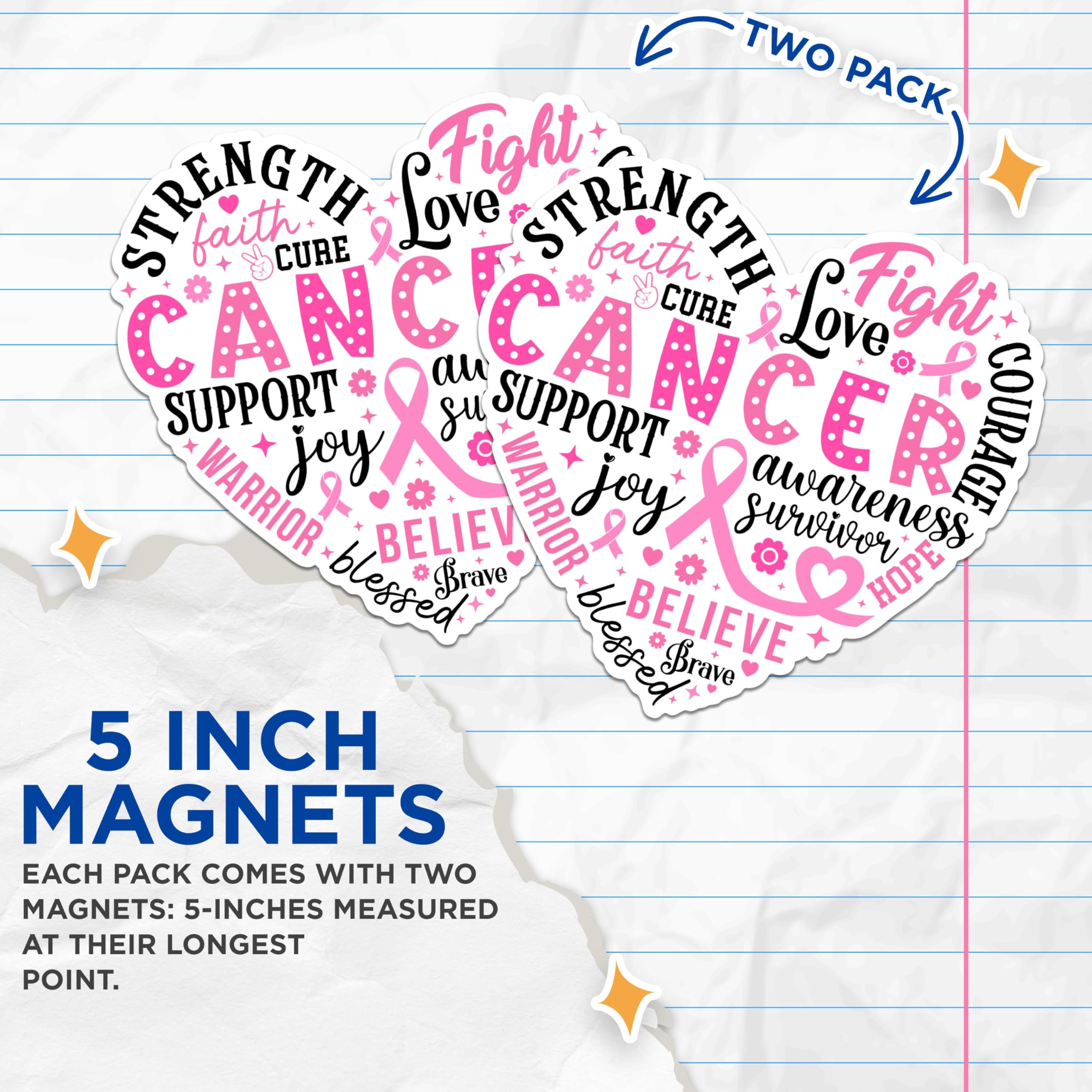 (2 Packs) Breast Cancer Support Magnets - Breast Cancer Awareness Magnets - 5 Inches On Longest Side - Premium Magnet - for Fridges, Toolboxes, Cars - Made in USA - MAG2446