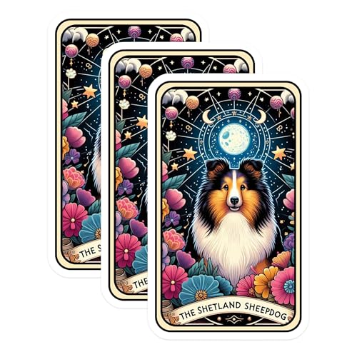 (3 Pack) Shetland Sheepdog Decals - Dog Breed Stickers - Floral Laptop Decals - 3 Inches On Longest Side - Easy Peel & Apply - Made in USA - 3MCS4073