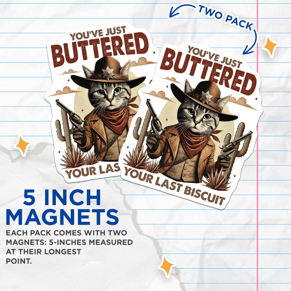 (2 Pack) Cat Magnet - Cowboy Cat ation - Animal Lover Fridge Magnet - 5" On Longest Side - for Cars, Fridges, Toolboxes - Made in USA - MAG3626