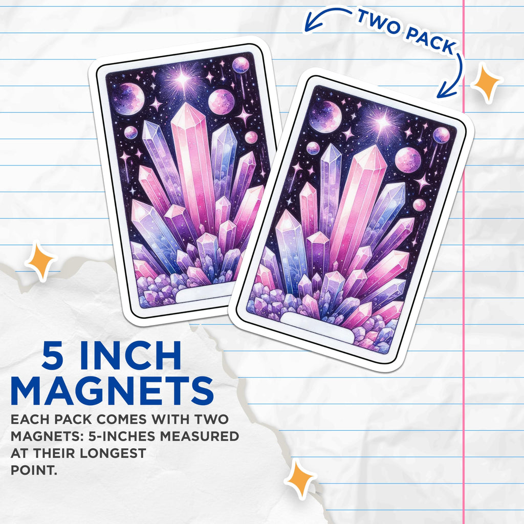 (2 Pack) Cosmic Crystal Cluster Magnets - Vibrant Space Galaxy Aesthetic Art - Celestial Fantasy Gemstone Refrigerator Decor - 5 Inches On Longest Side - Thick Durable Magnet - Made in USA - MAG20677