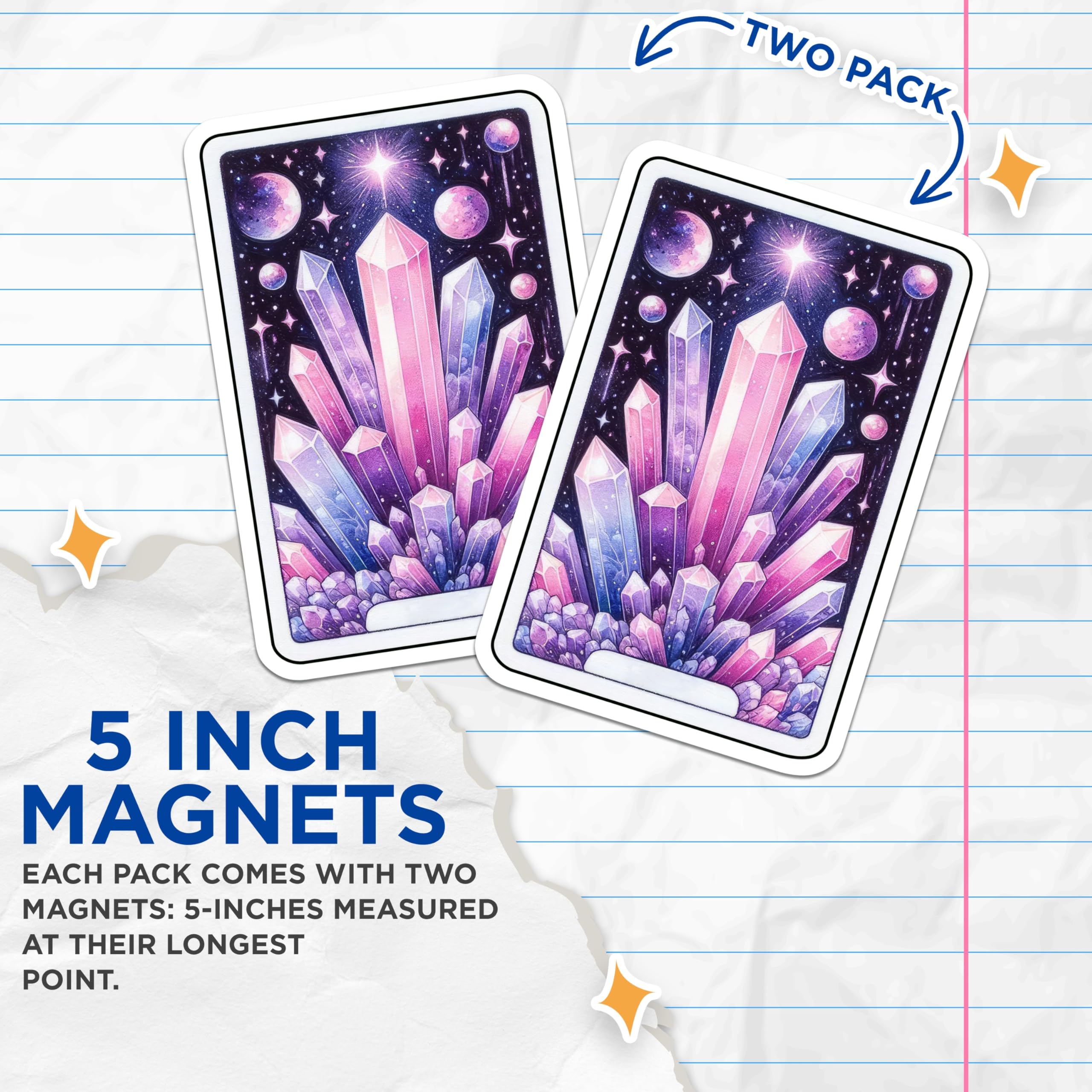 (2 Pack) Cosmic Crystal Cluster Magnets - Vibrant Space Galaxy Aesthetic Art - Celestial Fantasy Gemstone Refrigerator Decor - 5 Inches On Longest Side - Thick Durable Magnet - Made in USA - MAG20677