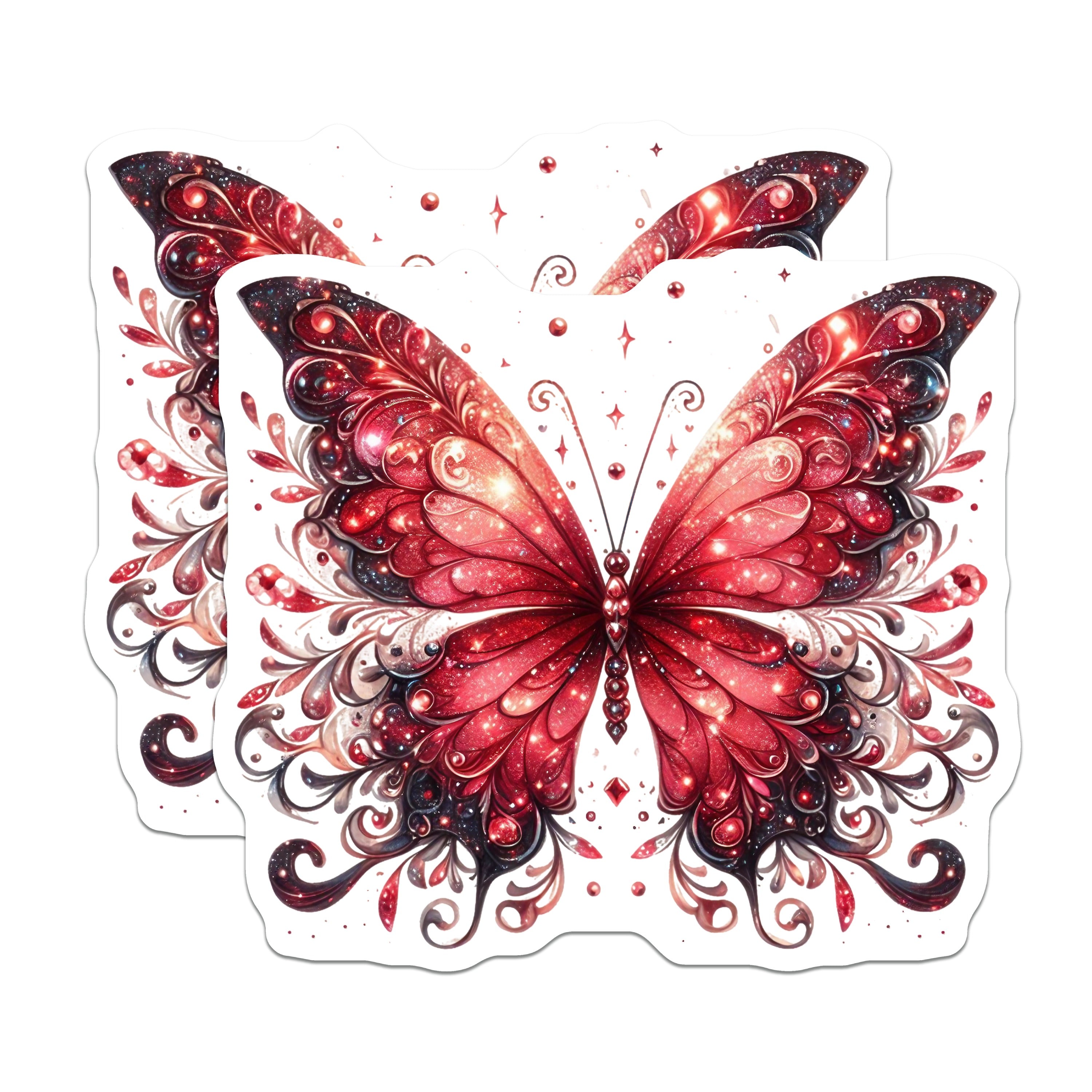 (2 Pack) Red Butterfly Magnets - Fantasy Celestial Art - Whimsical Fridge Decor - 5 Inches On Longest Side - Thick Durable Magnet - Made in USA - MAG39197
