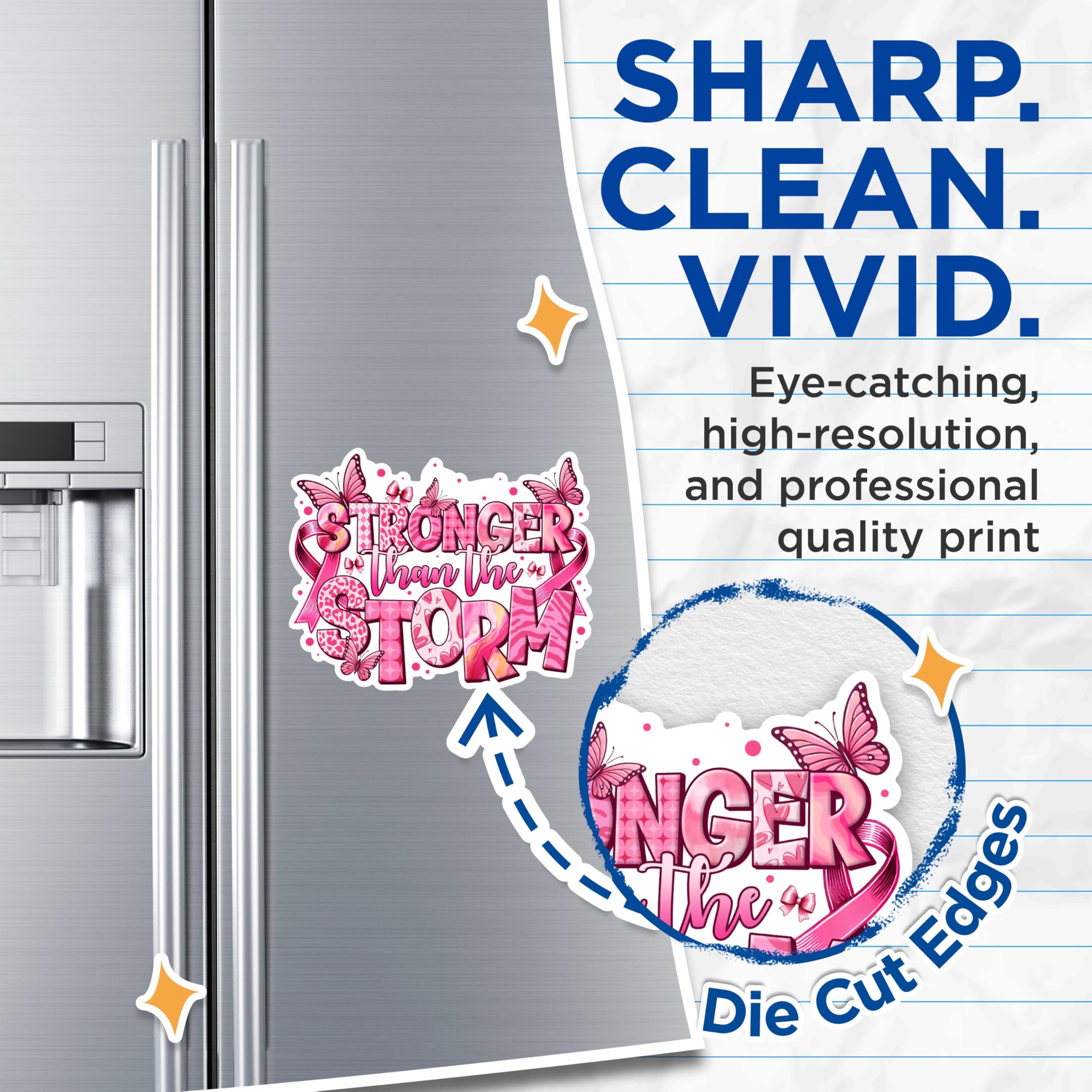 (2 Packs) Stronger Than The Storm Magnets - Breast Cancer Awareness Magnets - 5 Inches On Longest Side - Premium Magnet - for Fridges, Toolboxes, Cars - Made in USA - MAG2436