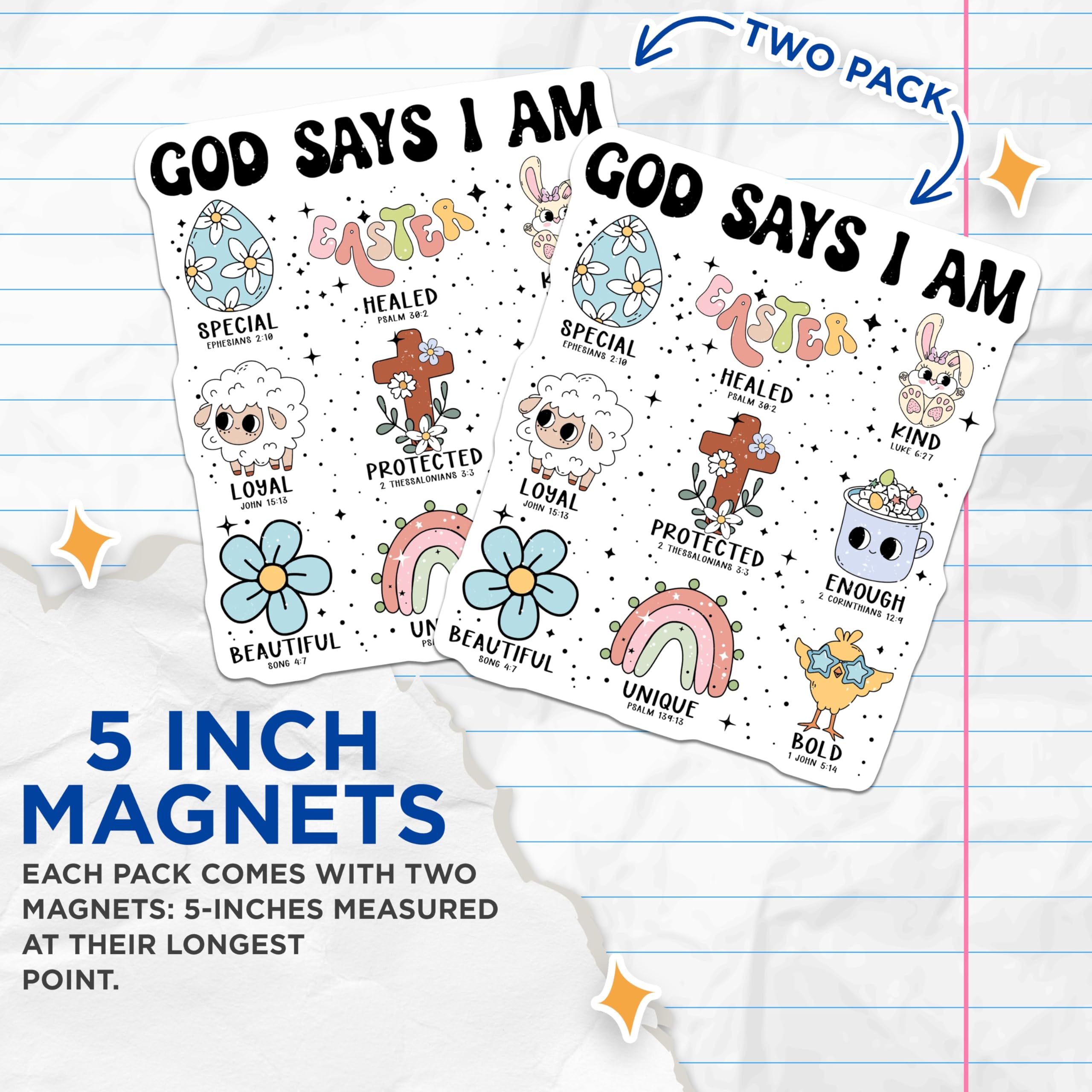 (2 Pack) Christian Affirmation Magnets - God Says I Am Bible Verse Decor - Inspirational Easter Refrigerator Magnets - 5 Inches On Longest Side - Thick Durable Magnet - Made in USA - MAG19676