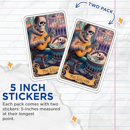 (2 Pack) The Lullaby Skeleton Stickers - Skeleton Family Art - Gothic Skeleton Decor - Unique Skeleton Guitar Art - 5" On Longest Side - Sticks to Smooth Flat Surfaces - Made in USA - BMCS4473