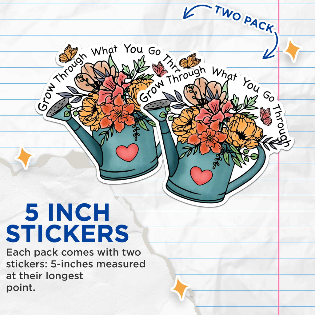 (2 Pack) Motivational Quote Stickers - Floral Watering Can Stickers - Inspirational Garden Stickers - 5" On Longest Side - Sticks to Any Smooth Flat Surface - Made in USA - BMCS2951