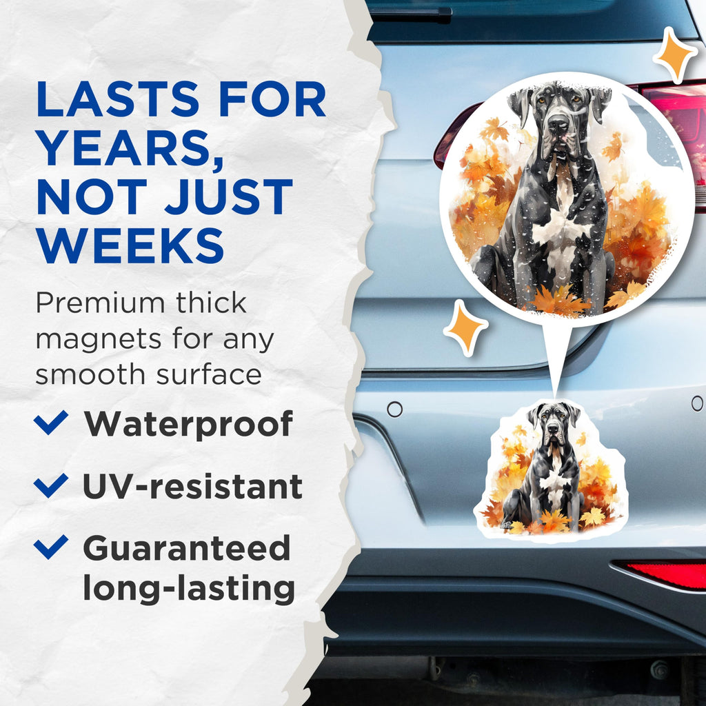 (2 Pack) Great Dane Dog Magnets - Autumn Fall Decor - Pet Owner Present Refrigerator Art - 5 Inches On Longest Side - Thick Durable Magnet - Made in USA - MAG28060