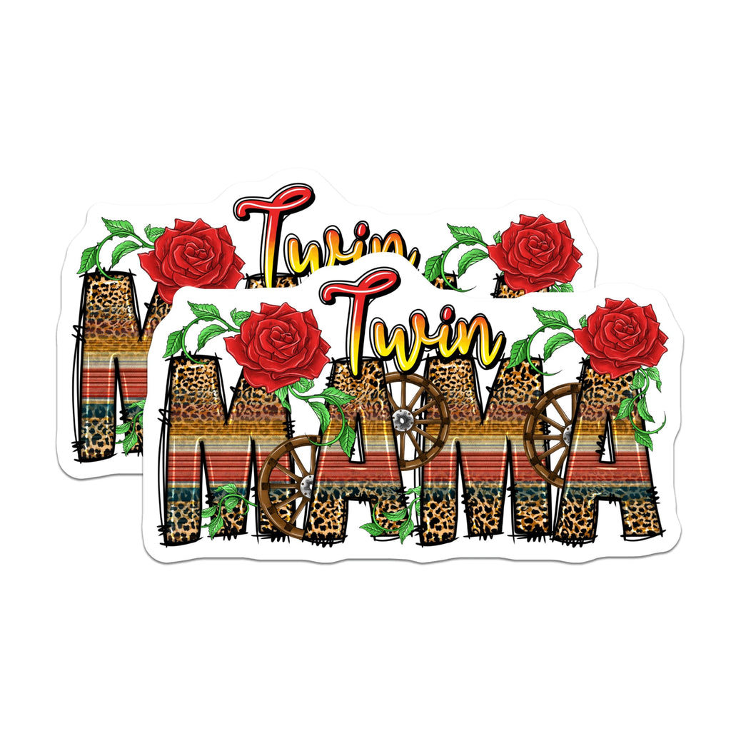 (2 Pack) Twin Mama Magnets - Leopard Print - Serape Rose Country Mom Decor - 5 Inches On Longest Side - Thick Durable Magnet - Made in USA - MAG30353