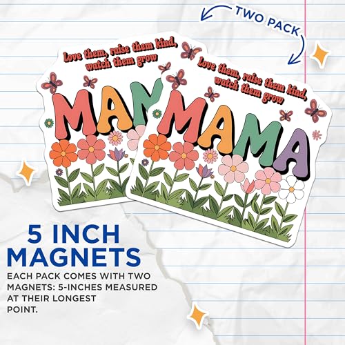 (2 Pack) Mama Flower Magnets - Positive Quotes - Cute Butterfly ations - 5" On Longest Side - for Cars, Fridges, Toolboxes - Made in USA - MAG3909