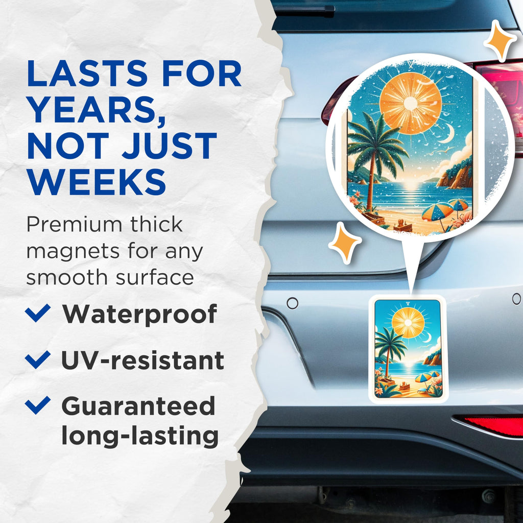 (2 Pack) Beach Tarot Card Magnets - Tropical Art Magnets - Sunny Beach Home Decor - 5" On Longest Side - Premium Magnet - for Cars, Refrigerators, Toolboxes, Lockers - Made in USA - MAG16279