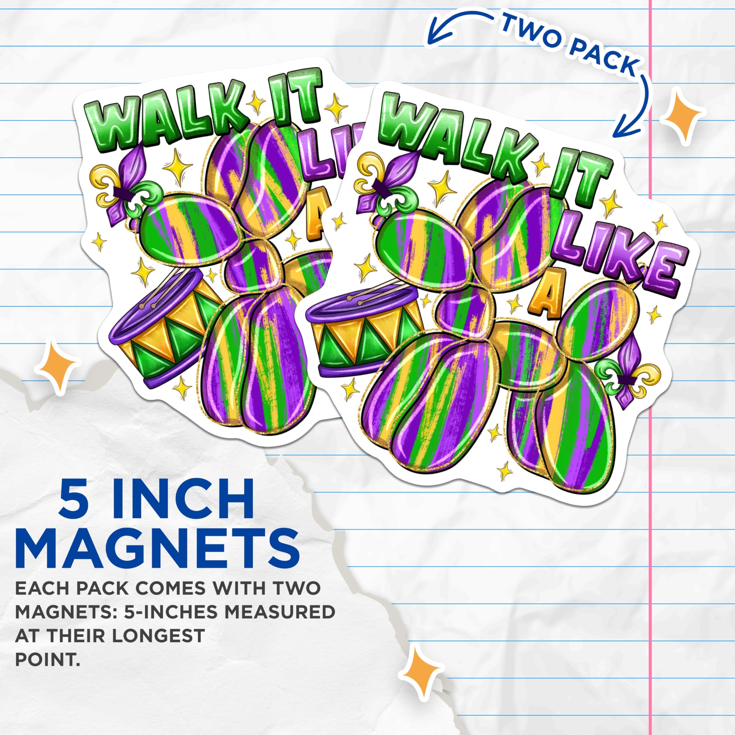 (2 Pack) Mardi Gras Balloon Dog Magnets - New Orleans Parade Decor - Fat Tuesday Celebration - 5 Inches On Longest Side - Thick Durable Magnet - Made in USA - MAG25175