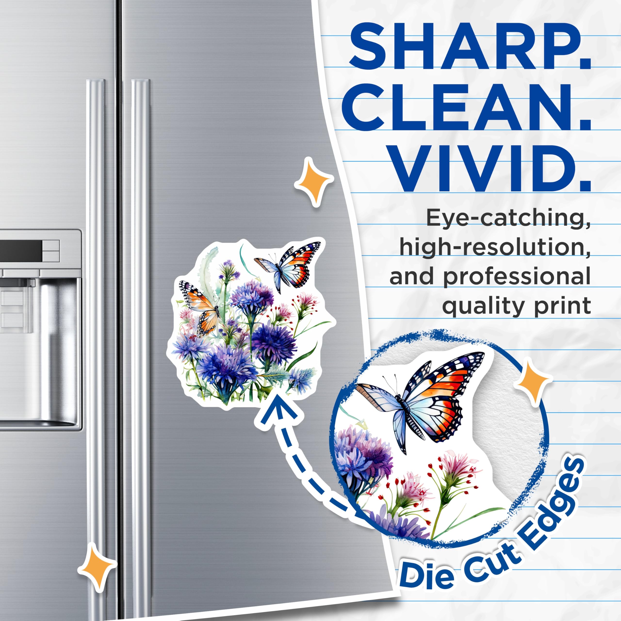 (2 Pack) Butterfly Magnets - Floral Magnets - Watercolor Flower Design - 5" On Longest Side - Premium Magnet - for Cars, Refrigerators, Toolboxes, Lockers - Made in USA - MAG16091