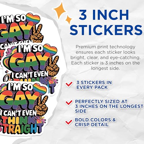 (3 Pack) Gay Pride Decals - LGBTQ Stickers - Rainbow Heart Decals - 3 Inches On Longest Side - Easy Peel & Apply - Made in USA - 3MCS7673