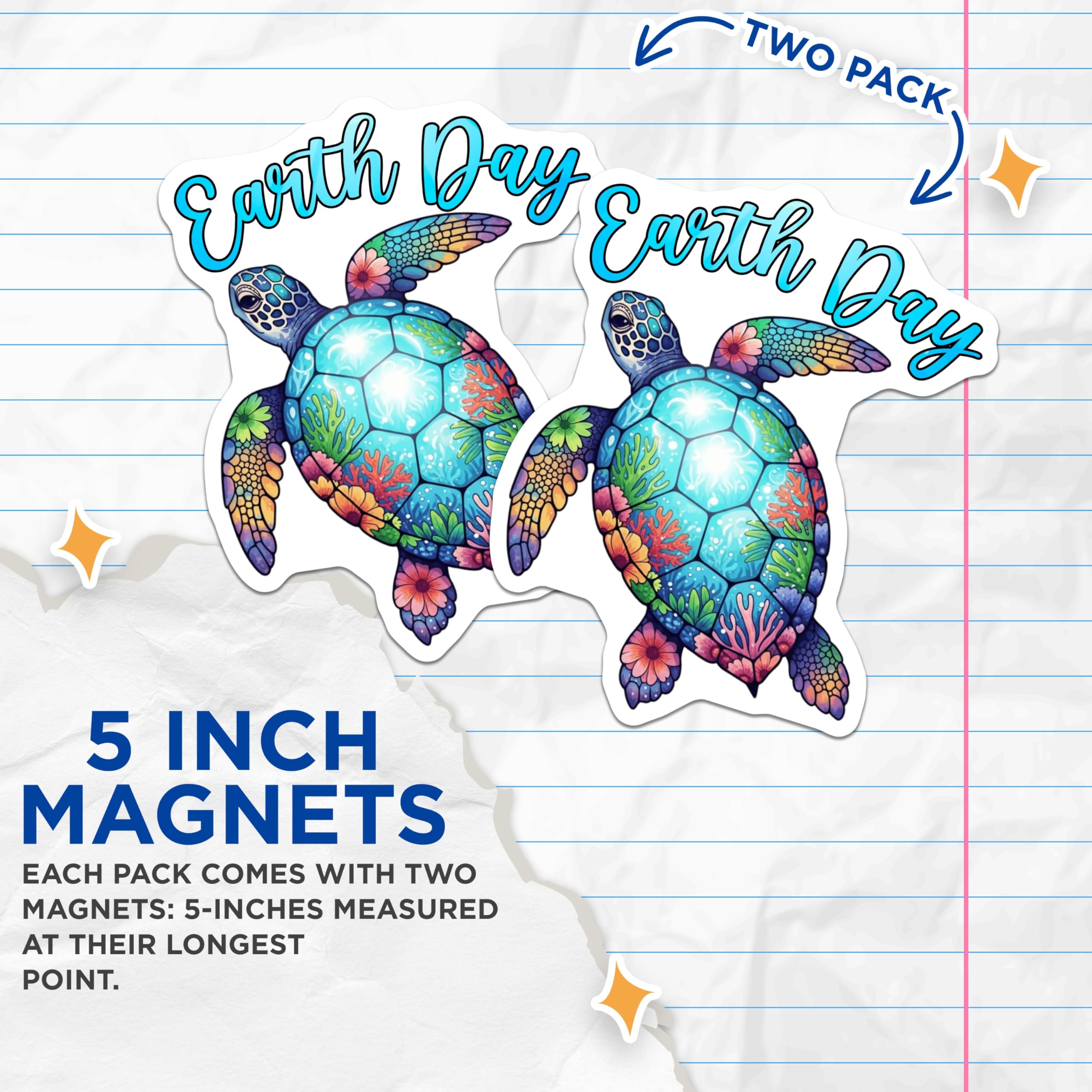 (2 Pack) Earth Day Sea Turtle Magnets - Ocean Animal Decor - Environmental Awareness Art - 5 Inches On Longest Side - Thick Durable Magnet - Made in USA - MAG22939