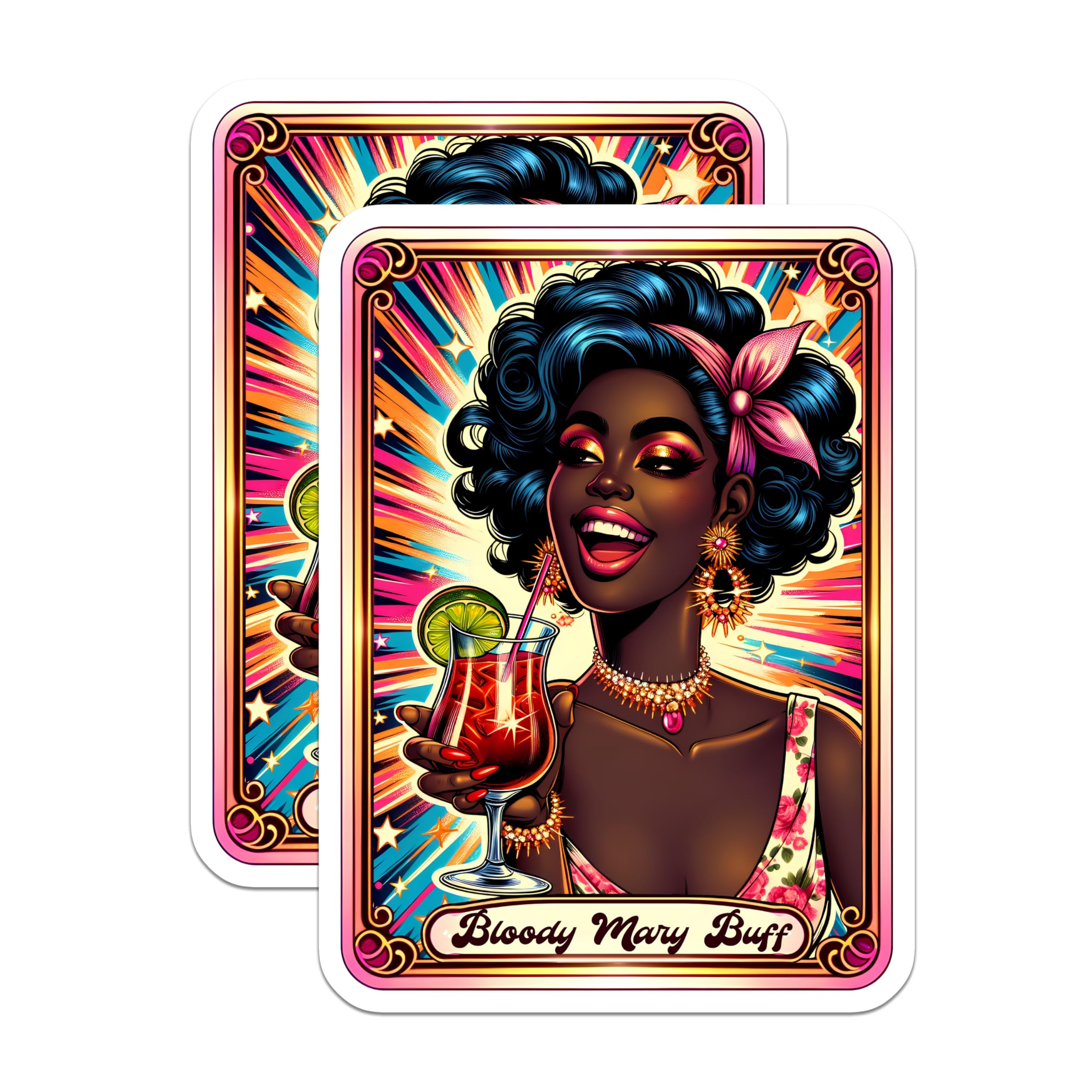 (2 Pack) Bloody Mary Buff Magnets - Vibrant Pop Art - Cocktail Drink Art - Retro Kitchen Decor - 5 Inches On Longest Side - Thick Durable Magnet - Made in USA - MAG23065