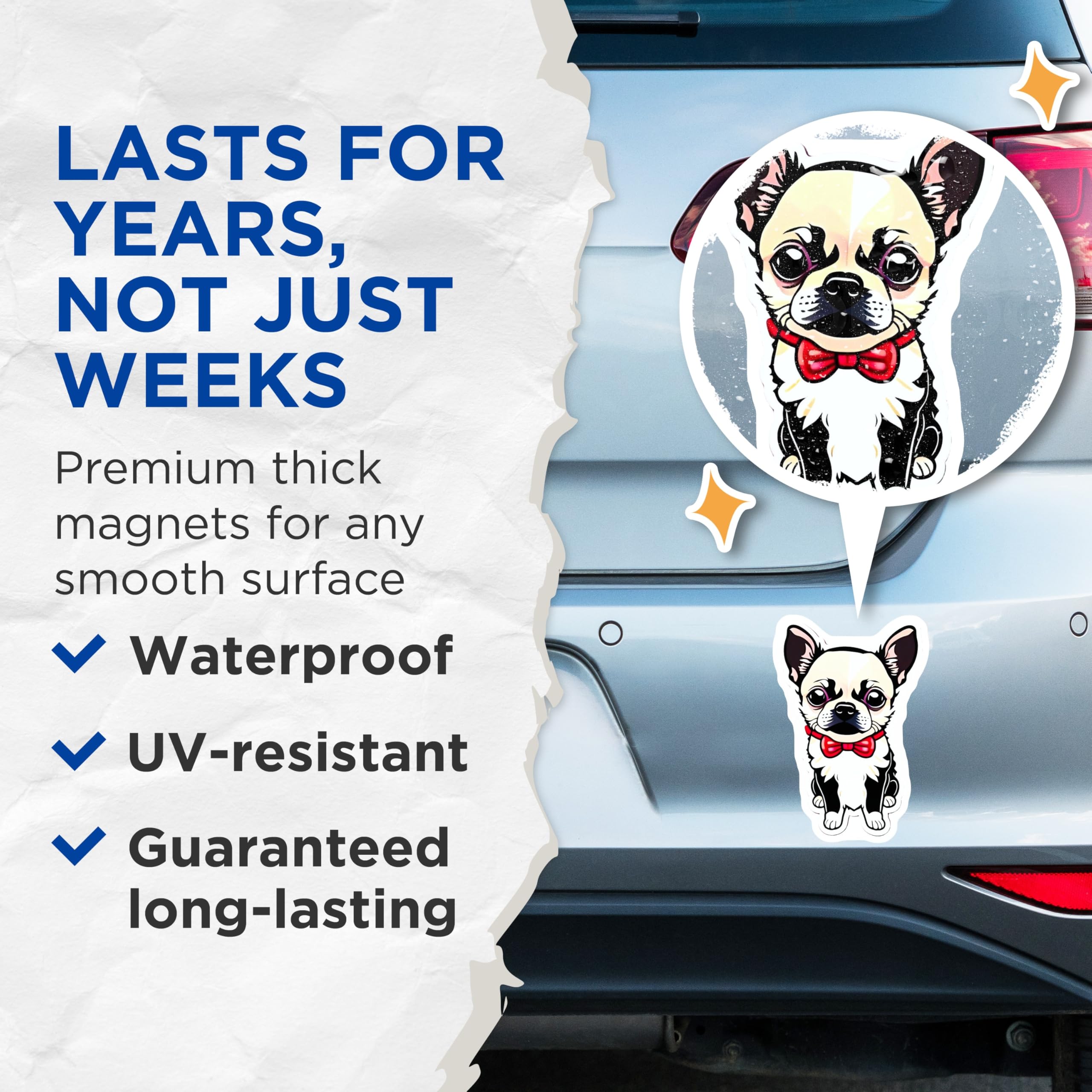 (2 Pack) Chihuahua Magnets - Adorable Puppy Pet Lover Decor - Cute Bowtie Dog Refrigerator Accessory - Canine Enthusiast Item - 5 Inches On Longest Side - Thick Durable Magnet - Made in USA - MAG21313