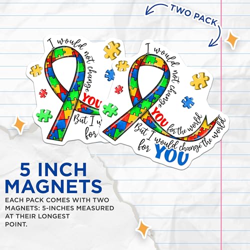 (2 Pack) Autism Awareness Magnets Magnets - Inspirational Autism Quote - Colorful Puzzle Ribbon Magnet - 5" On Longest Side - Made in USA - Sticks to Refrigerators & Metal Surfaces - MAG9176