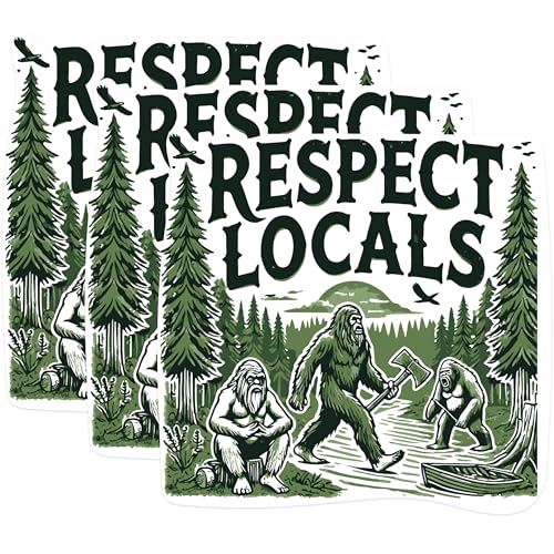 (3 Pack) Respect Locals Decals - Bigfoot Decal - Sasquatch Laptop Decal - 3 Inches On Longest Side - Easy Peel & Apply - Made in USA - 3MCS0966