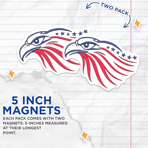 (2 Pack) Patriotic Eagle Magnets - American Pride - Red White Blue Stars - USA Flag Magnets - Home Decor - Car Accessories - 5" On Longest Side - for Cars, Fridges, Toolboxes - Made in USA - MAG6702