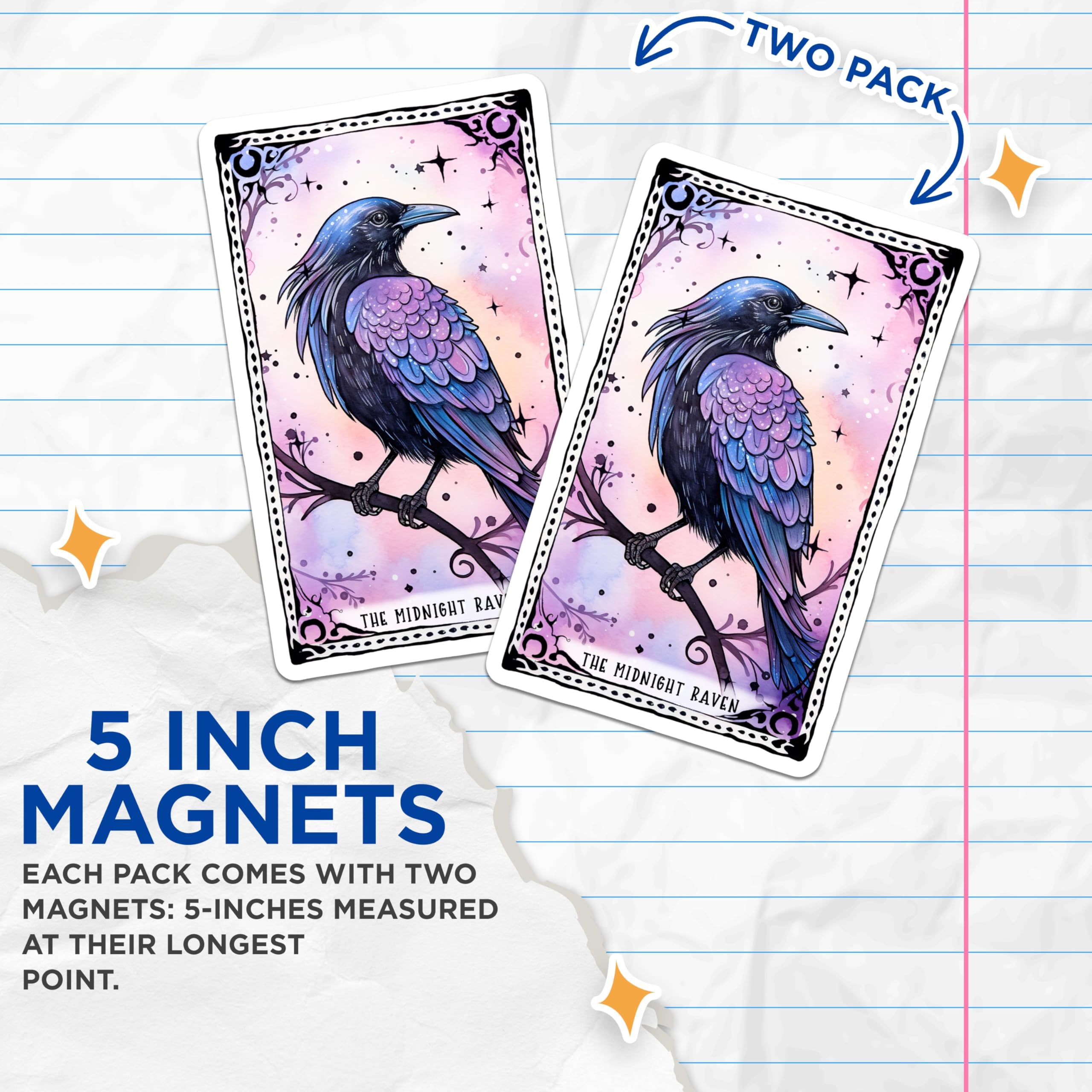 (2 Pack) Midnight Raven Art Magnets - Mystical Bird Fridge Magnets - Gothic Raven Refrigerator Magnets - 5" On Longest Side - for Cars, Refrigerators, Toolboxes, Lockers - Made in USA MAG3589