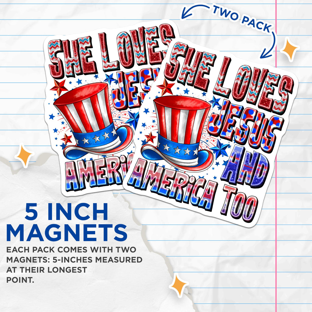 (2 Pack) Patriotic Christian Magnets - America Jesus Faith Decor - God Country USA Accessories - 5 Inches On Longest Side - Thick Durable Magnet - Made in USA - MAG30474