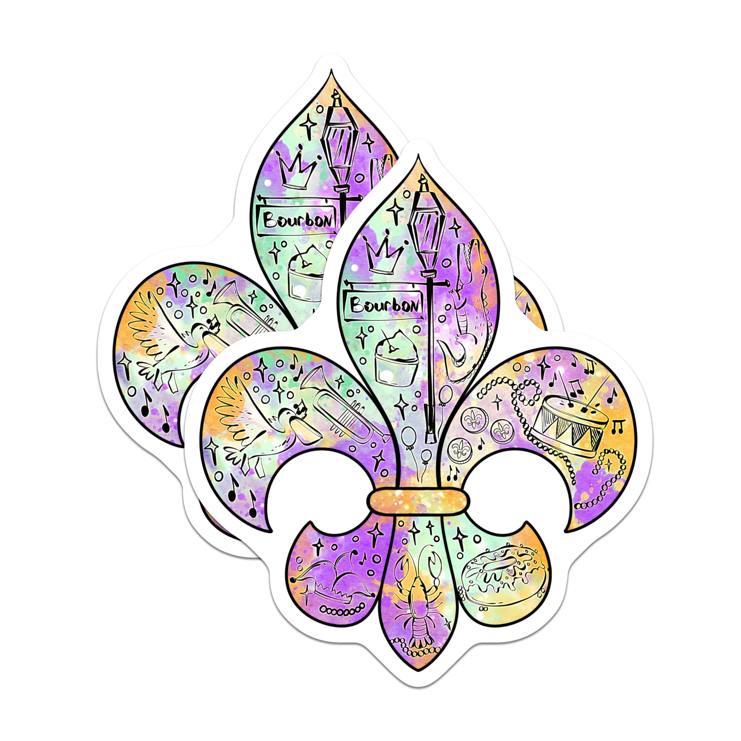 (2 Pack) New Orleans Inspired Magnets - Mardi Gras Fleur De Lis Design - Colorful Home Magnets - 5" On Longest Side - for Cars, Fridges, Toolboxes - Made in USA - MAG3995