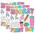 (3 Pack) First Day School Decals - Hooray Back to School Stickers - Teacher Laptop Decals - 3 Inches On Longest Side - Easy Peel & Apply - Made in USA - 3MCS7887