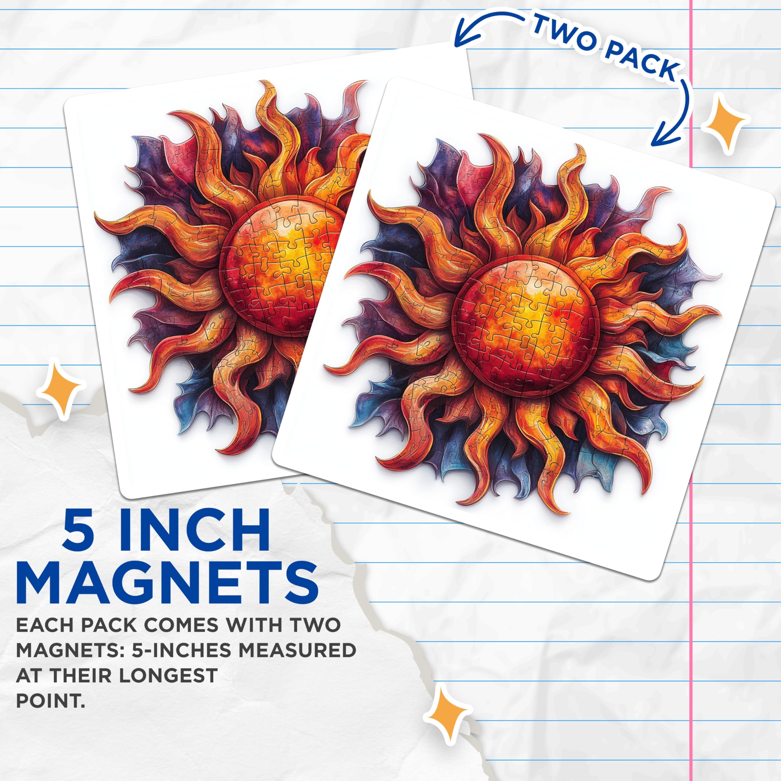 (2 Pack) Mystic Sun Magnets - Celestial Fridge Decor - Fantasy Art Kitchen Accessory - 5 Inches On Longest Side - Thick Durable Magnet - Made in USA - MAG28427