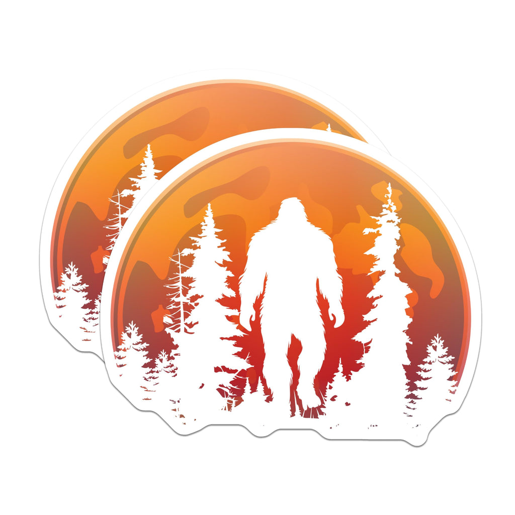 (2 Pack) Bigfoot Adventure Stickers - Sasquatch Forest Decals - Hiking and Camping Sticker Pack - 5" On Longest Side - Sticks to Smooth Flat Surfaces - Made in USA - BMCS3812