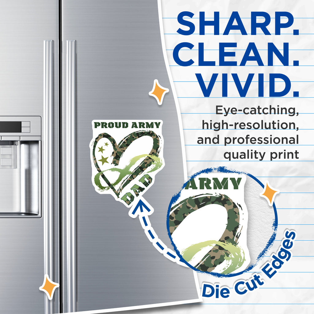 (2 Pack) Proud Army Dad Magnets - Military Father Appreciation - Veteran Family Decor - Camouflage Style - 5 Inches On Longest Side - Thick Durable Magnet - Made in USA - MAG38228