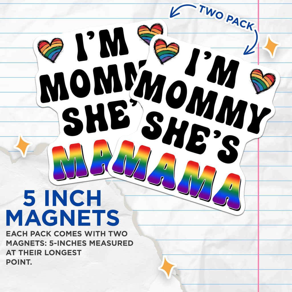 (2 Pack) Two Moms Rainbow Magnets - Lesbian Family - Pride Motherhood Fridge Decor - 5 Inches On Longest Side - Thick Durable Magnet - Made in USA - MAG39712