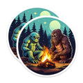 (2 Pack) Alien Bigfoot Campfire Magnets - Cryptid Sasquatch Art - Forest Night Scene Decor - 5 Inches On Longest Side - Thick Durable Magnet - Made in USA - MAG22567