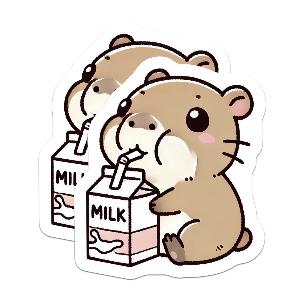 (2 Pack) Cute Hamster Drinking Milk Magnets - Kawaii Rodent Fridge Decor - Adorable Chibi Animal Locker Accessories - 5 Inches On Longest Side - Thick Durable Magnet - Made in USA - MAG37440