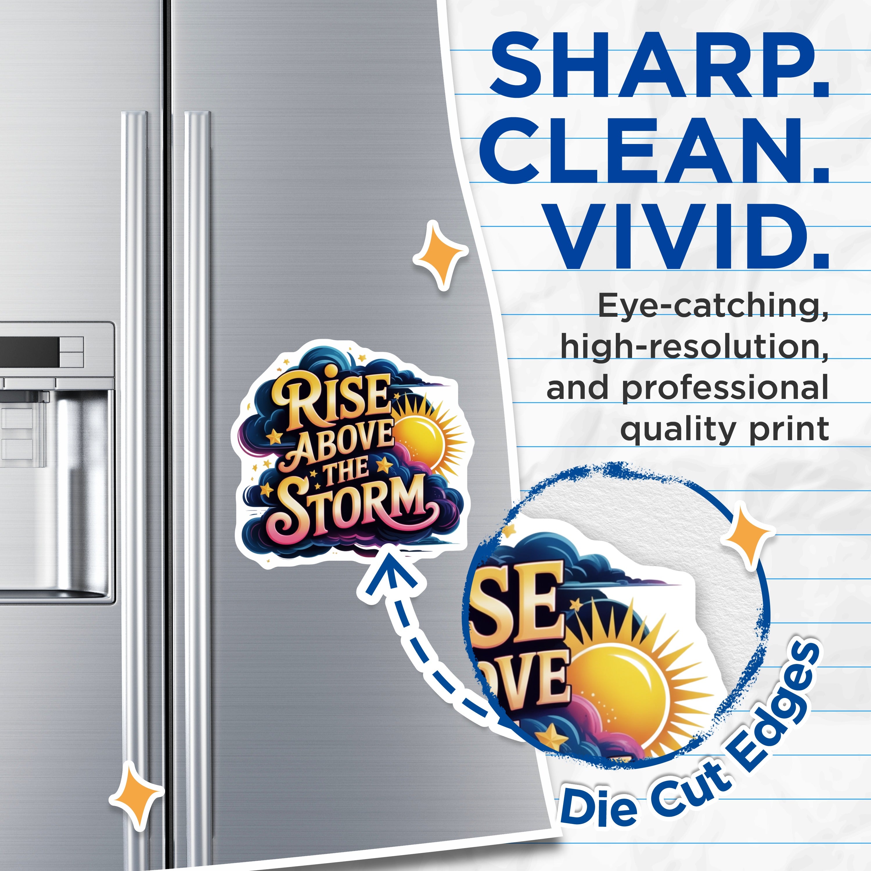 (2 Pack) Rise Above The Storm Magnets - Inspirational Quote - Positive Affirmation Decor - 5 Inches On Longest Side - Thick Durable Magnet - Made in USA - MAG36374