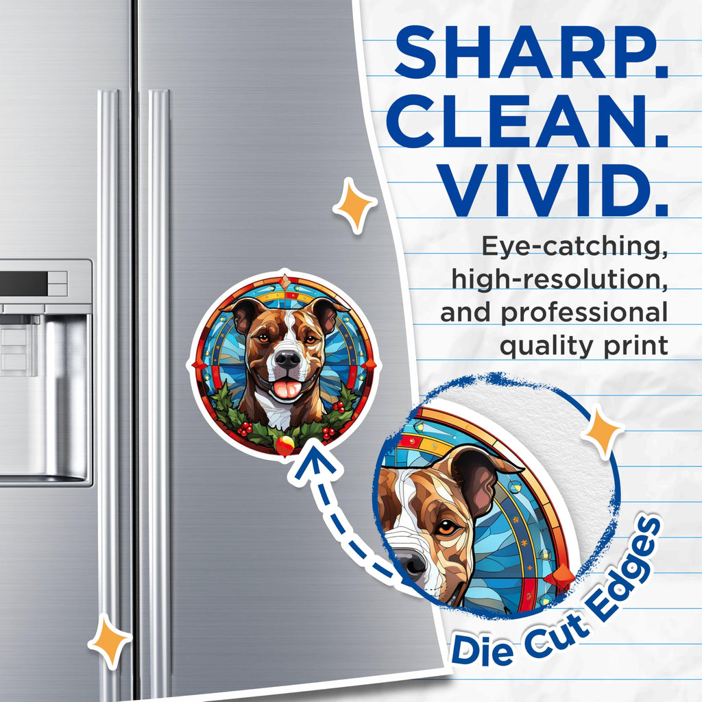 (2 Pack) Stained Glass Pitbull Dog Magnets - Festive Christmas Holiday Pet Art Decor - Amstaff Lover Fridge Accessories - 5 Inches On Longest Side - Thick Durable Magnet - Made in USA - MAG24395