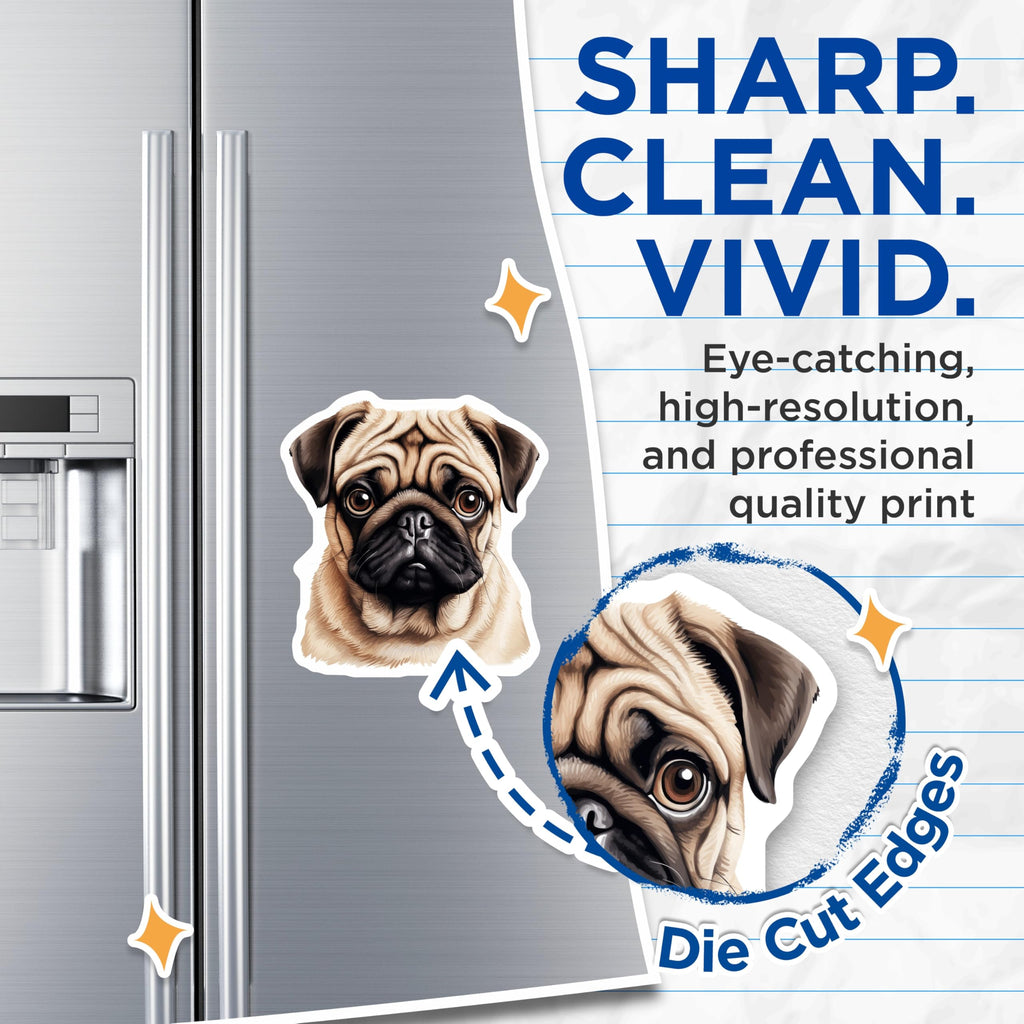 (2 Pack) Pug Dog Magnets - Pet Lover Decor - Animal Fridge Accessory - 5 Inches On Longest Side - Thick Durable Magnet - Made in USA - MAG30115