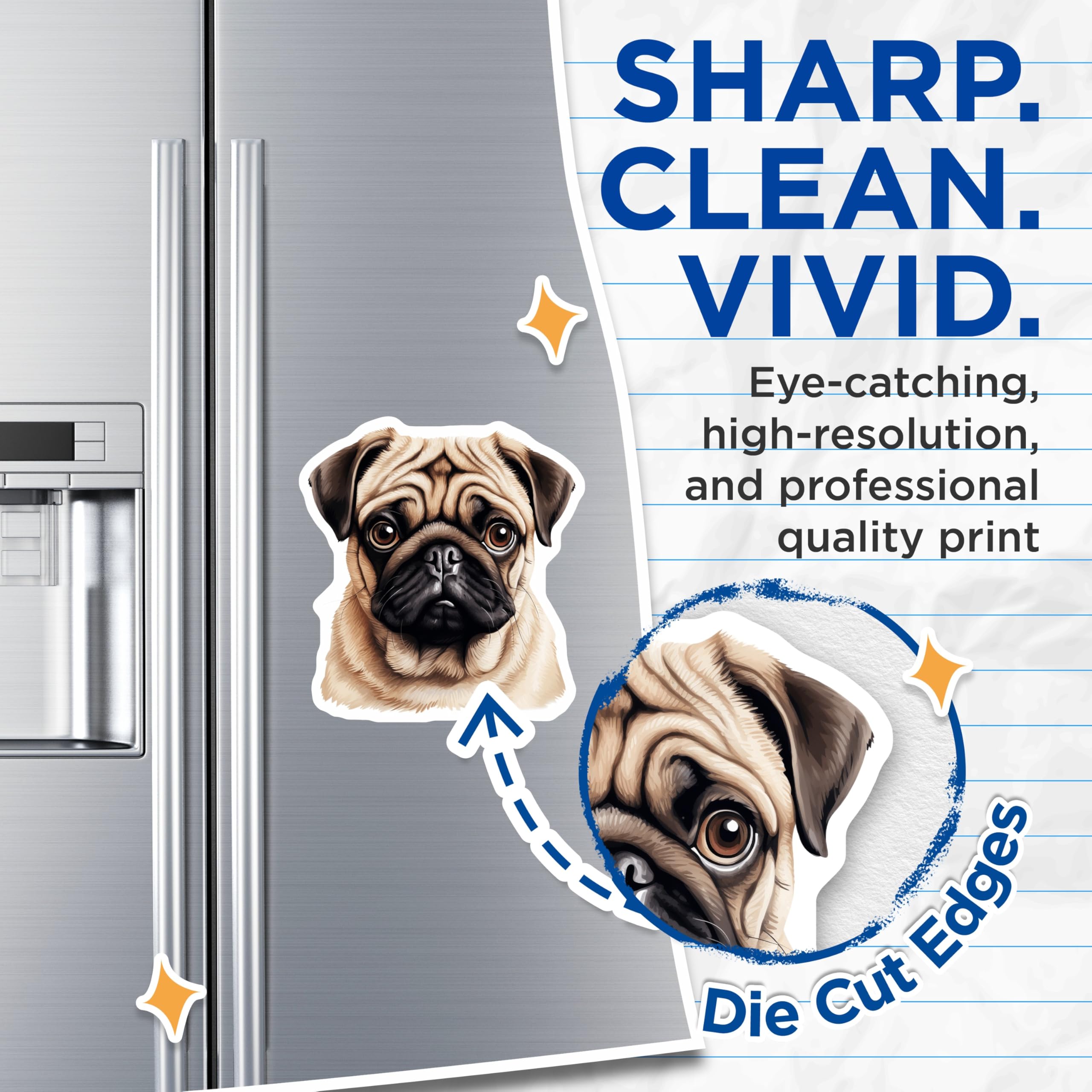 (2 Pack) Pug Dog Magnets - Pet Lover Decor - Animal Fridge Accessory - 5 Inches On Longest Side - Thick Durable Magnet - Made in USA - MAG30115