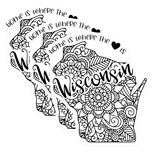 (3 Pack) Wisconsin Decals - Home State Sticker - Mandala Design Decal - 3 Inches On Longest Side - Easy Peel & Apply - Made in USA - 3MCS7863
