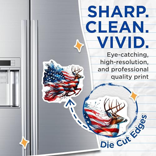 (2 Pack) American Flag Deer Magnets Magnets - Patriotic Wildlife - 5" On Longest Side - Made in USA - Sticks to Refrigerators & Metal Surfaces - MAG8653