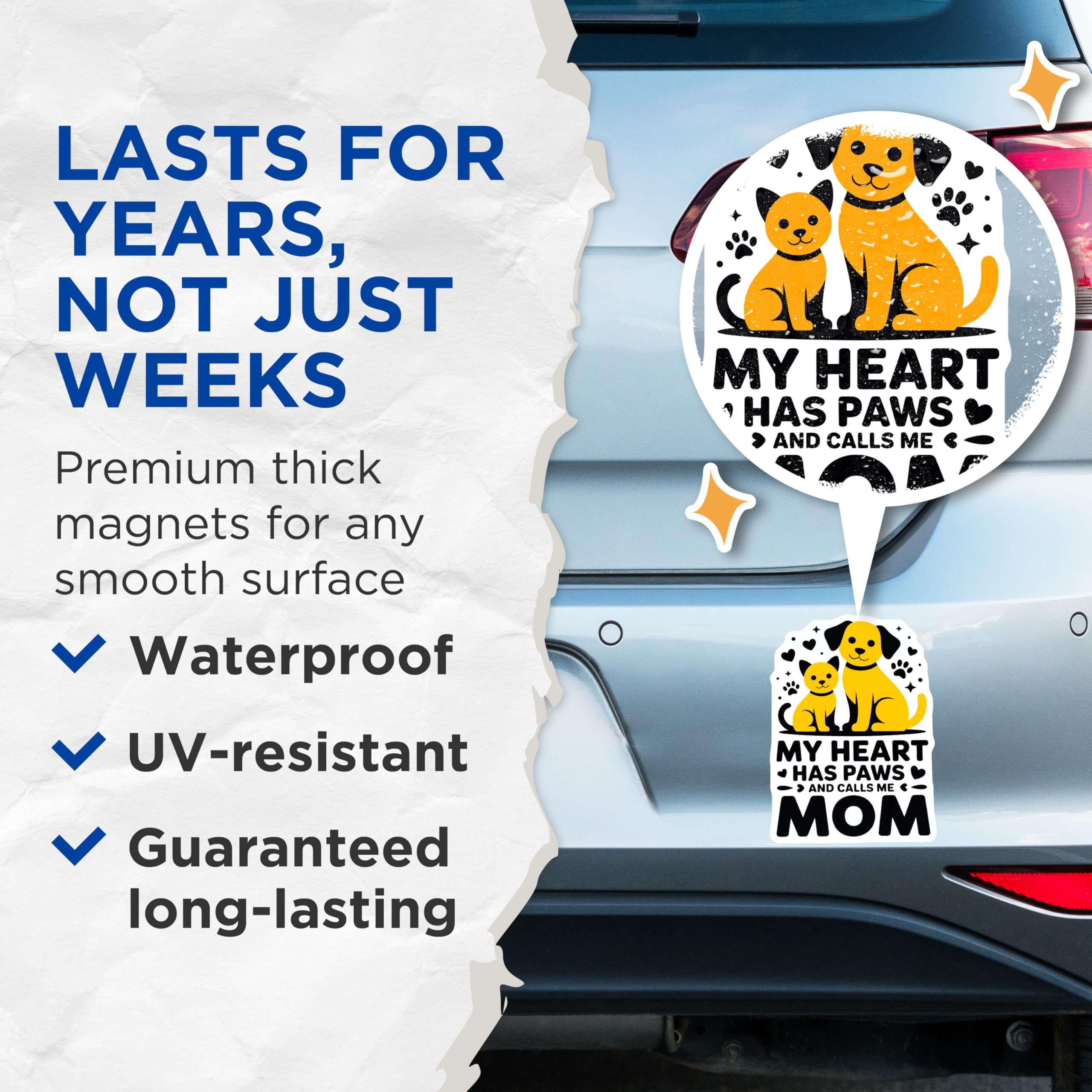 (2 Pack) Dog Mom Cat Mom Magnets - Pet Parent Refrigerator Decor - Fur Mom Mothers Day Ideas - 5 Inches On Longest Side - Thick Durable Magnet - Made in USA - MAG29885
