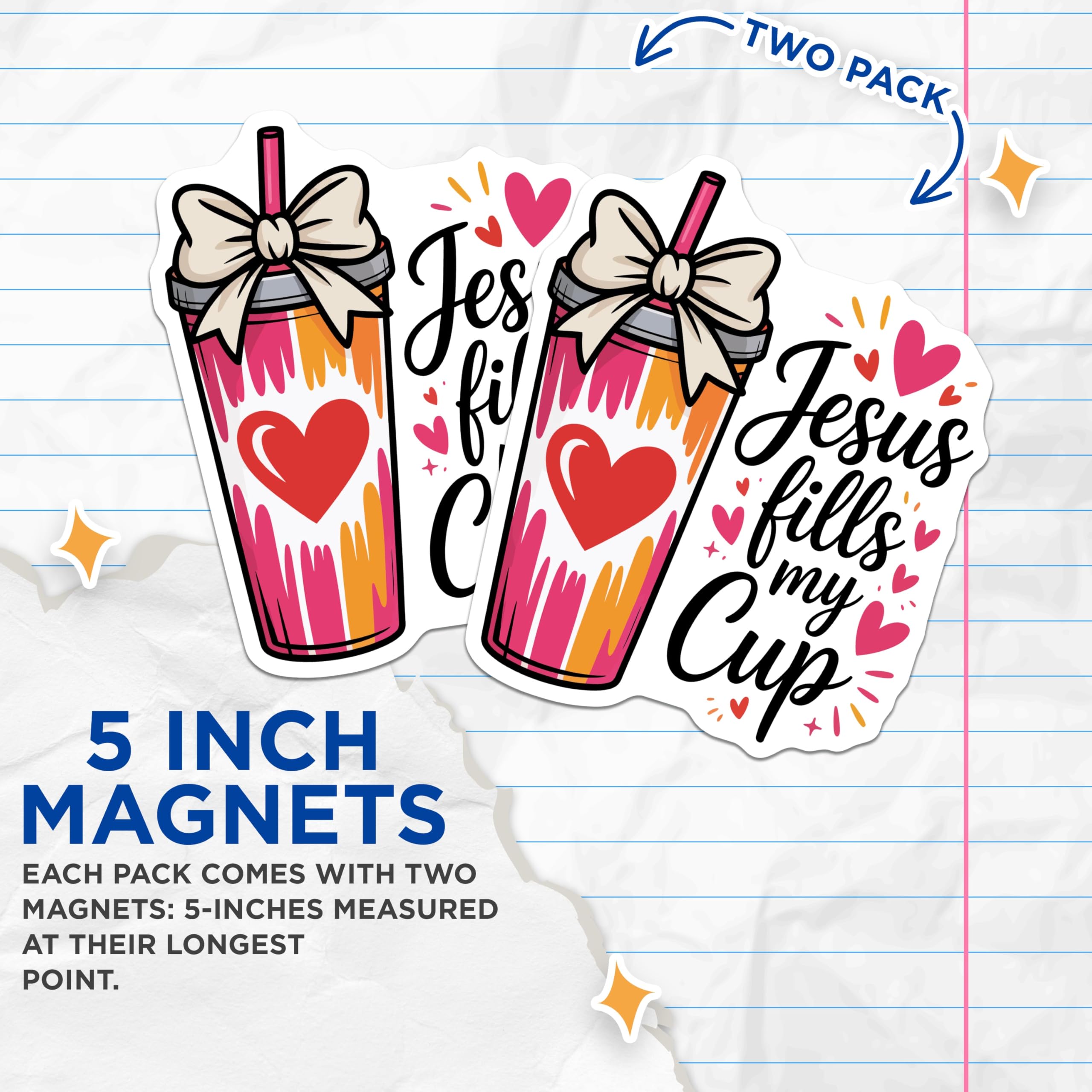 (2 Pack) Christian Magnets - Jesus Fills My Cup Design - Religious Inspiration Magnets - 5 Inches On Longest Side - Thick Durable Magnet - Made in USA - MAG20478