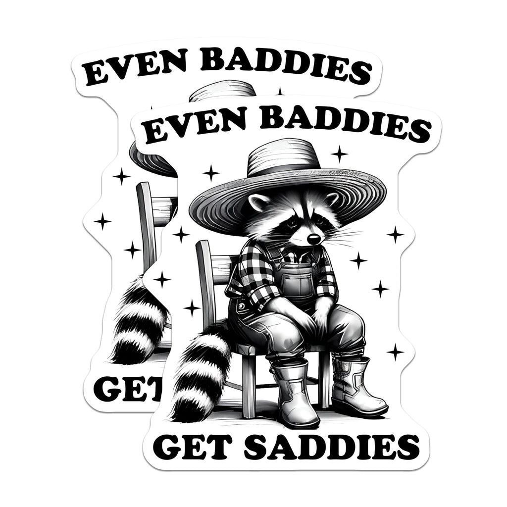 (2 Pack) Even Baddies Get Saddies Magnets - Funny Animal Quotes - Cute Raccoon Art - Rustic Magnets - 5" On Longest Side - for Cars, Fridges, Toolboxes - Made in USA - MAG3738