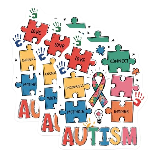 (3 Pack) Autism Awareness Decals - Puzzle Piece Sticker - Autism Support Decal - 3 Inches On Longest Side - Easy Peel & Apply - Made in USA - 3MCS7194