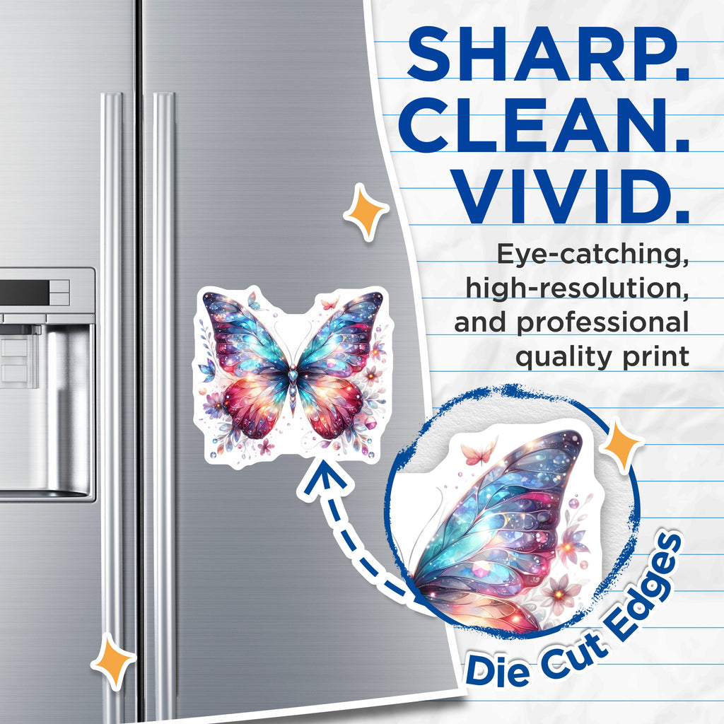 (2 Pack) Magical Butterfly Magnets - Vibrant Wing Design - Fairycore Decor Accessory for Refrigerator - 5 Inches On Longest Side - Thick Durable Magnet - Made in USA - MAG36822