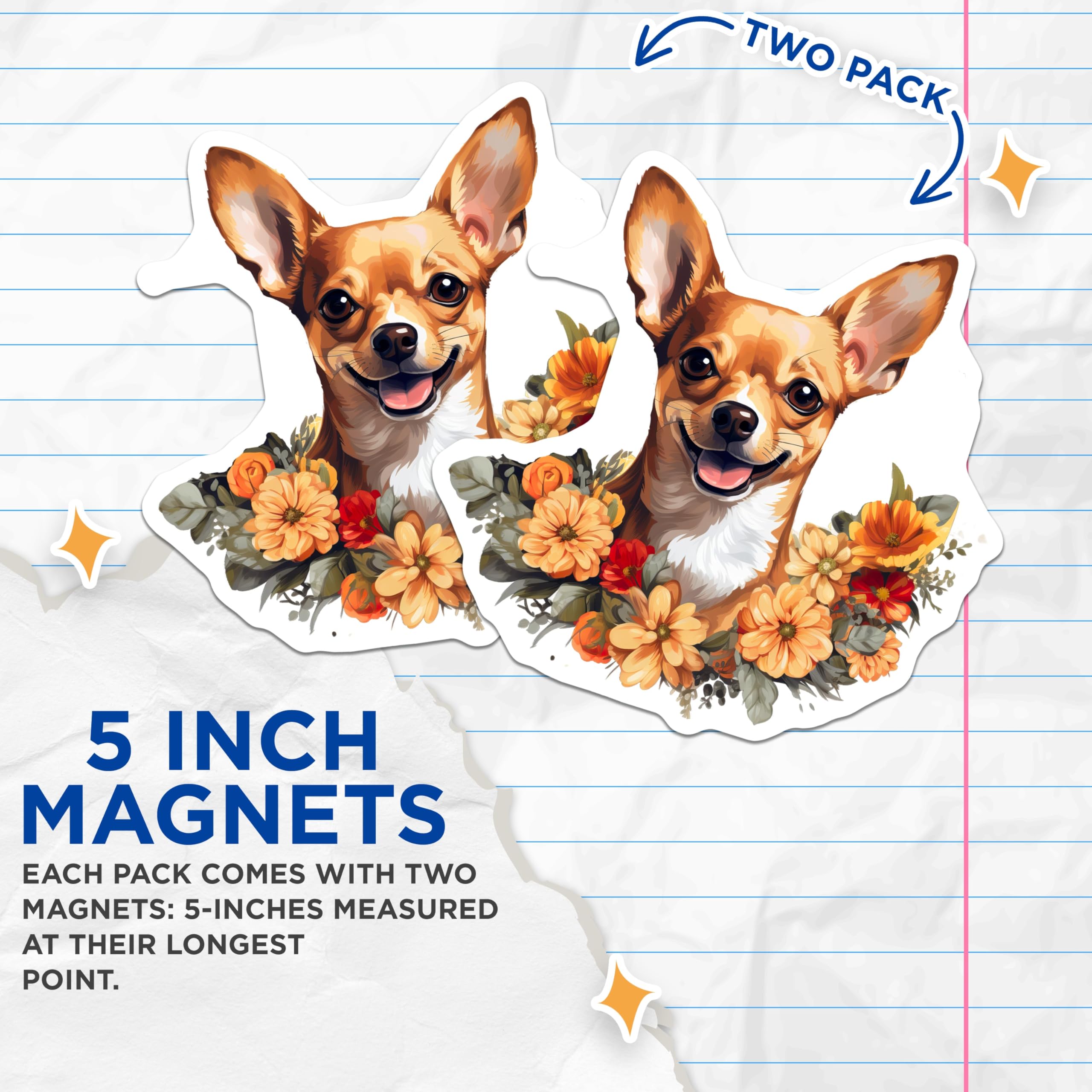 (2 Pack) Chihuahua Magnets - Dog Lover Home Decor - Floral Pet Parent - 5 Inches On Longest Side - Thick Durable Magnet - Made in USA - MAG26890