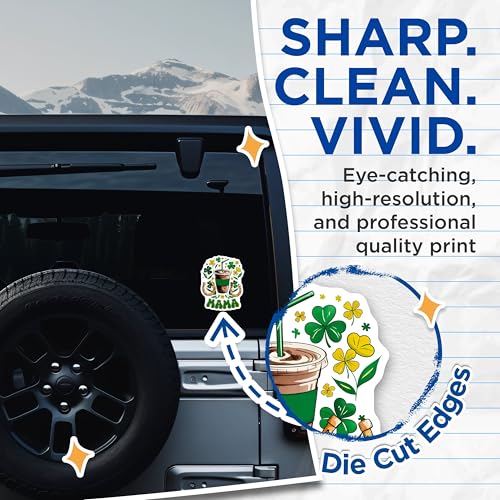 (2 Pack) Coffee Mama Stickers - Shamrock Design - Horseshoe Graphics - 5" On Longest Side - Sticks to Smooth Flat Surfaces - Made in USA - BMCS8403