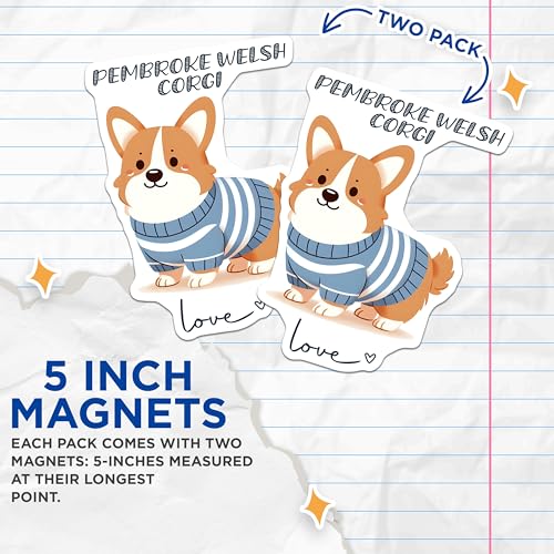 (2 Pack) Pembroke Welsh Corgi Magnets - Dog Fridge Decor - Cute Pet Magnets - 5" On Longest Side - for Cars, Fridges, Toolboxes - Made in USA - MAG7306